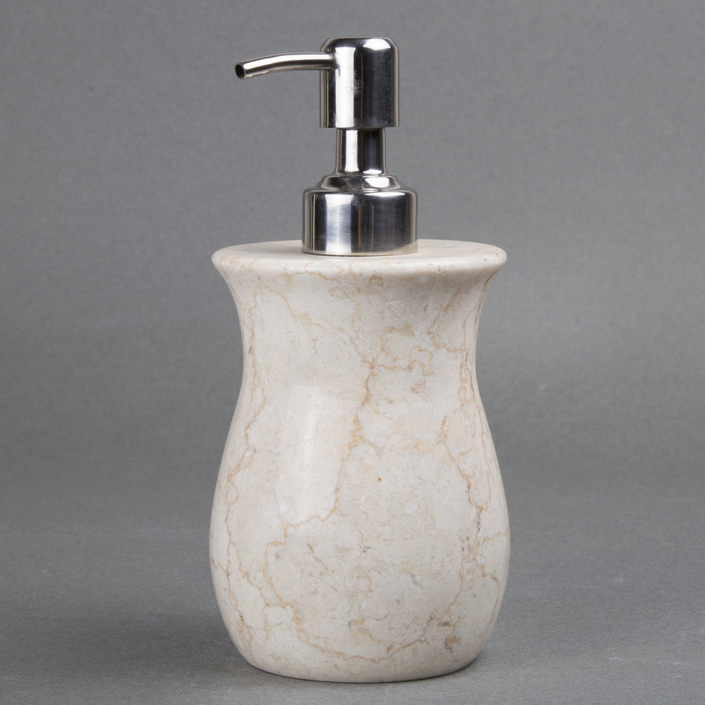 Creative Home Natural Champagne Marble Vase Collection Liquid Soap Lotion Dispenser With Stainless Steel Pump, Beige, 3.3'' Diam