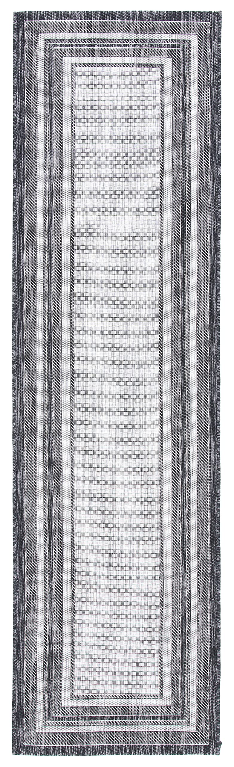 Safavieh Courtyard Collection Runner Rug - 2'3' X 14', Light Grey & Black, Non-Shedding & Easy Care, Indoor/Outdoor & Washable-Ideal For Patio, Backyard, Mudroom (Cy8475-37612)