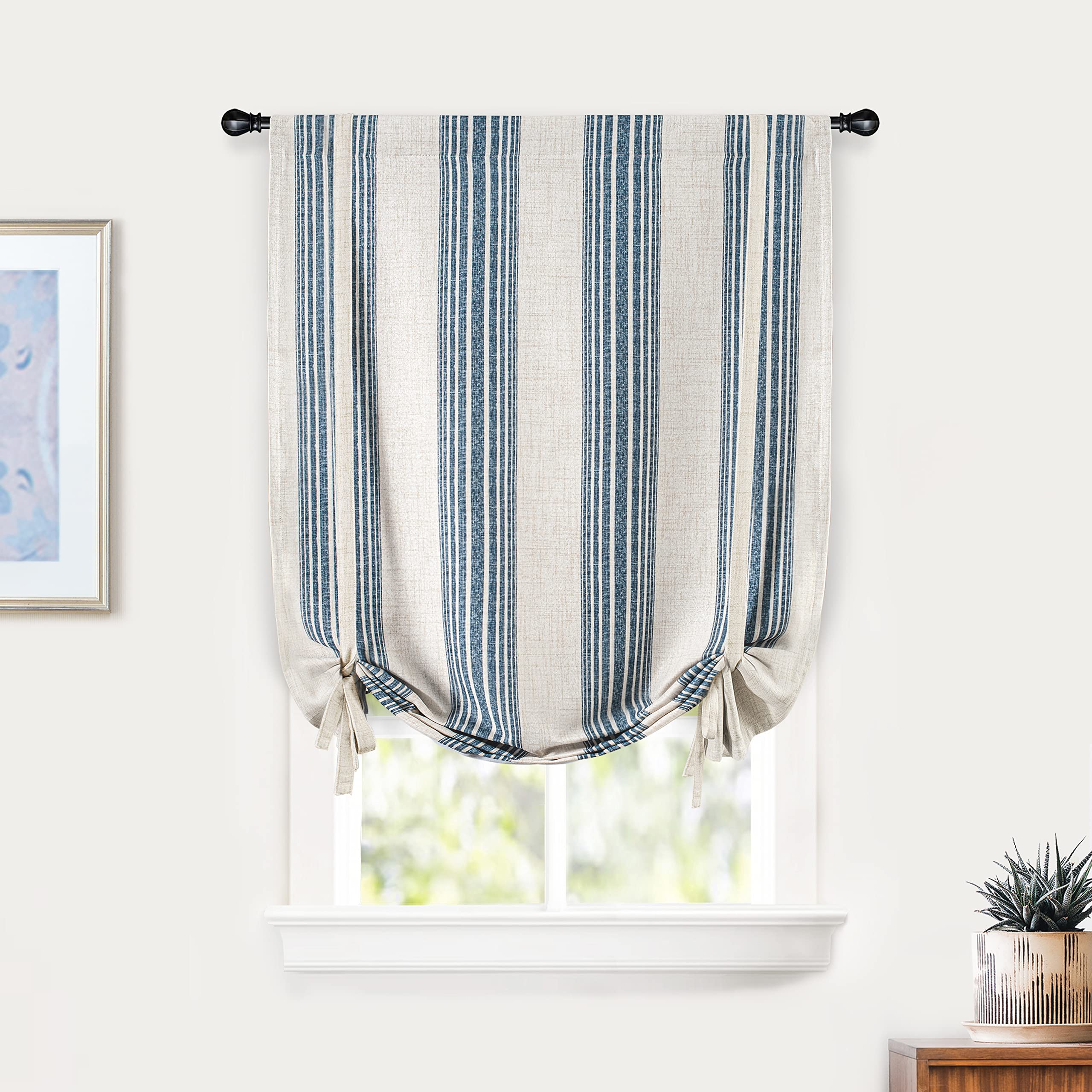 DriftAway Chris Double Layer Linen Blackout Tie Up Curtains Thermal Insulated Fully Lined Vertical Striped Balloon Roman Shade B