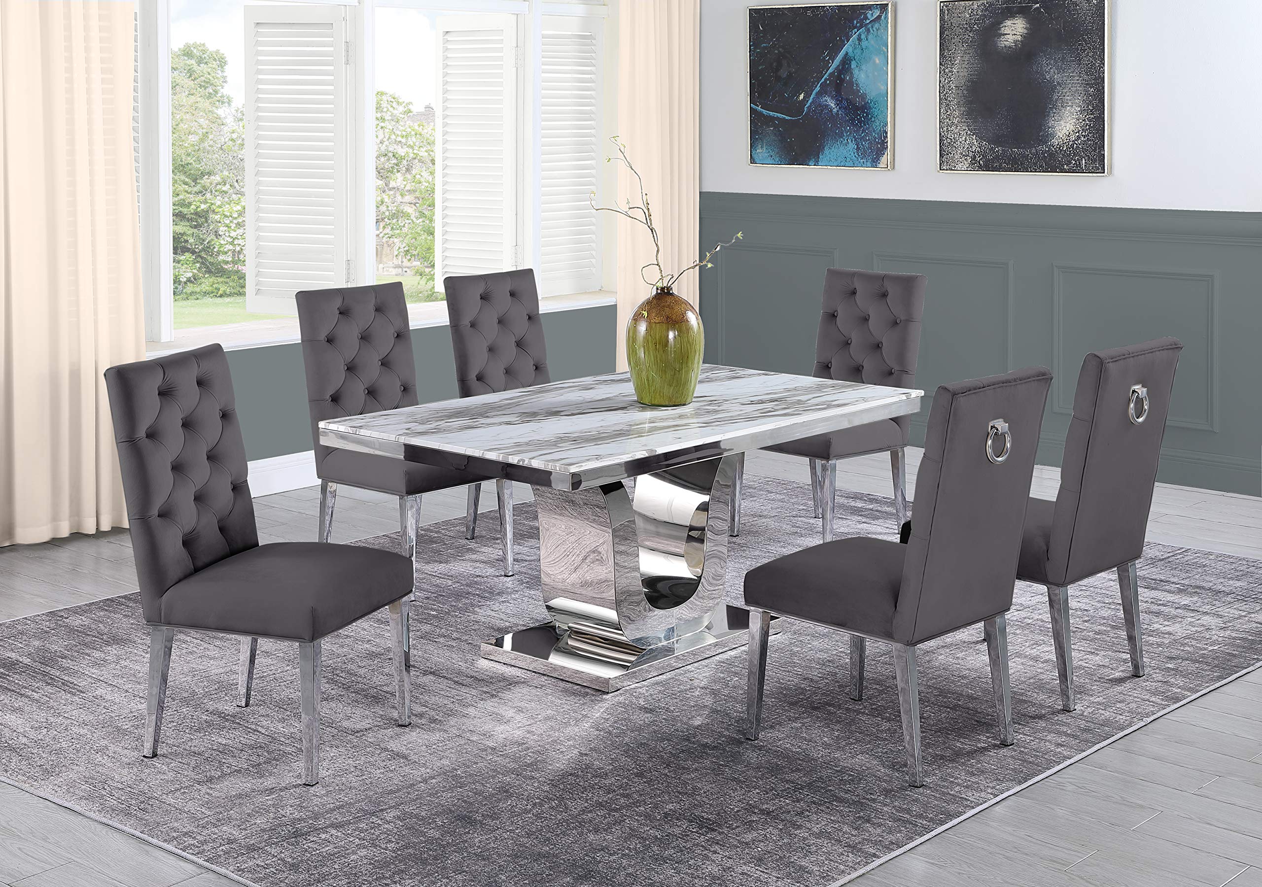 Furniture D14-6Sc70 Dining Set, Dark Gray