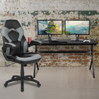 Flash Furniture Gaming Desk and Gray/Black Racing Chair Set/Cup Holder/Headphone Hook/Removable Mouse Pad Top - 2 Wire Management Holes