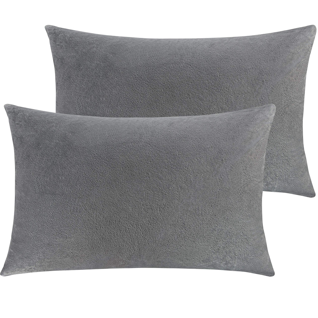 Ntbay 2 Pack Zippered Velvet Queen Pillowcases, Super Soft And Cozy Luxury Fuzzy Flannel Pillow Cases With Zipper, 20X30 Inches,