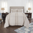 Rizzy Home | BQ4581 | Polyester Quilt | 106"x92" Brown/Neutral/Gray Stripe
