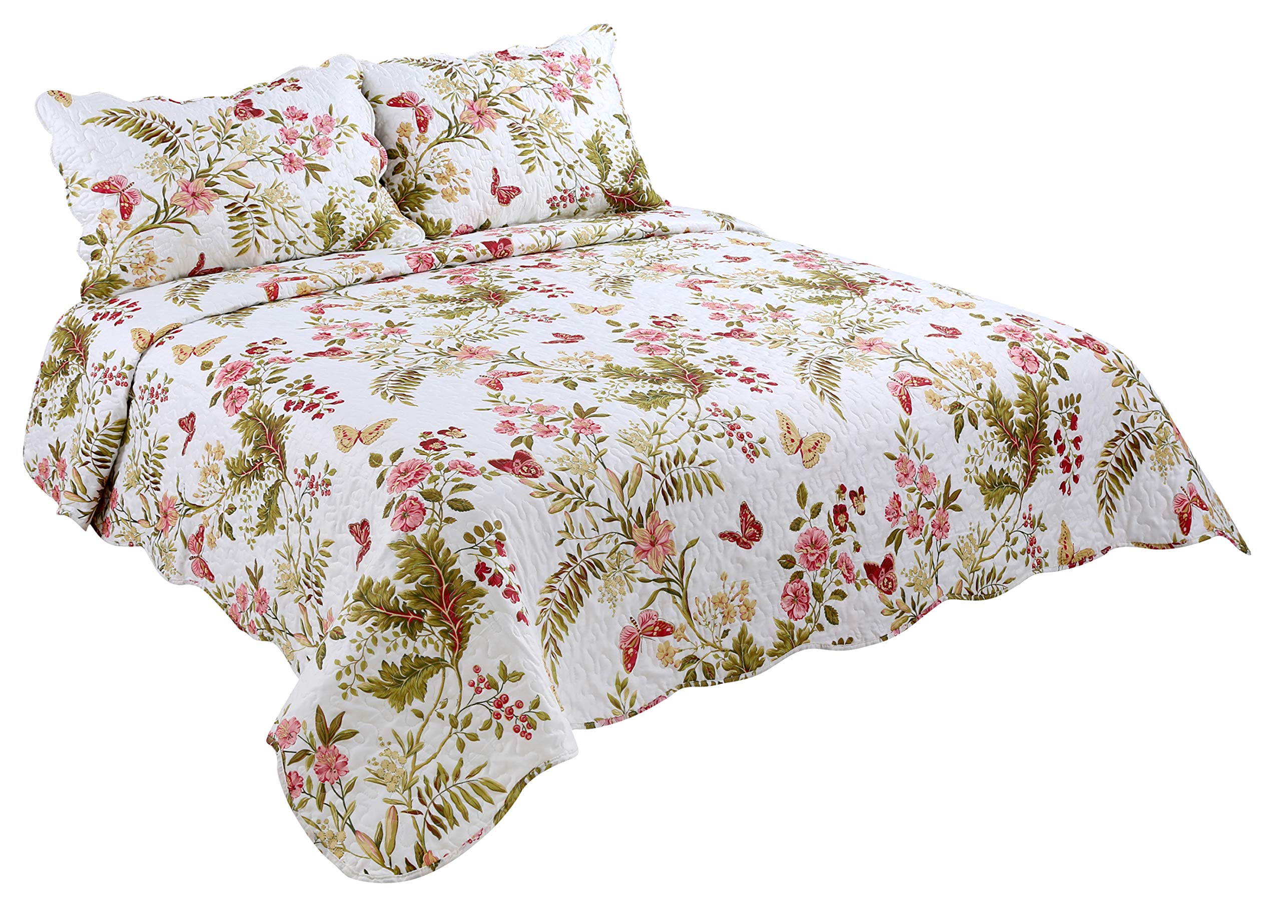 Marina Decoration Rich Printed Stitching Coverlet Bedspread Ultra Soft 3 Piece Summer Quilt Set With 2 Quilted Shams, Butterfly