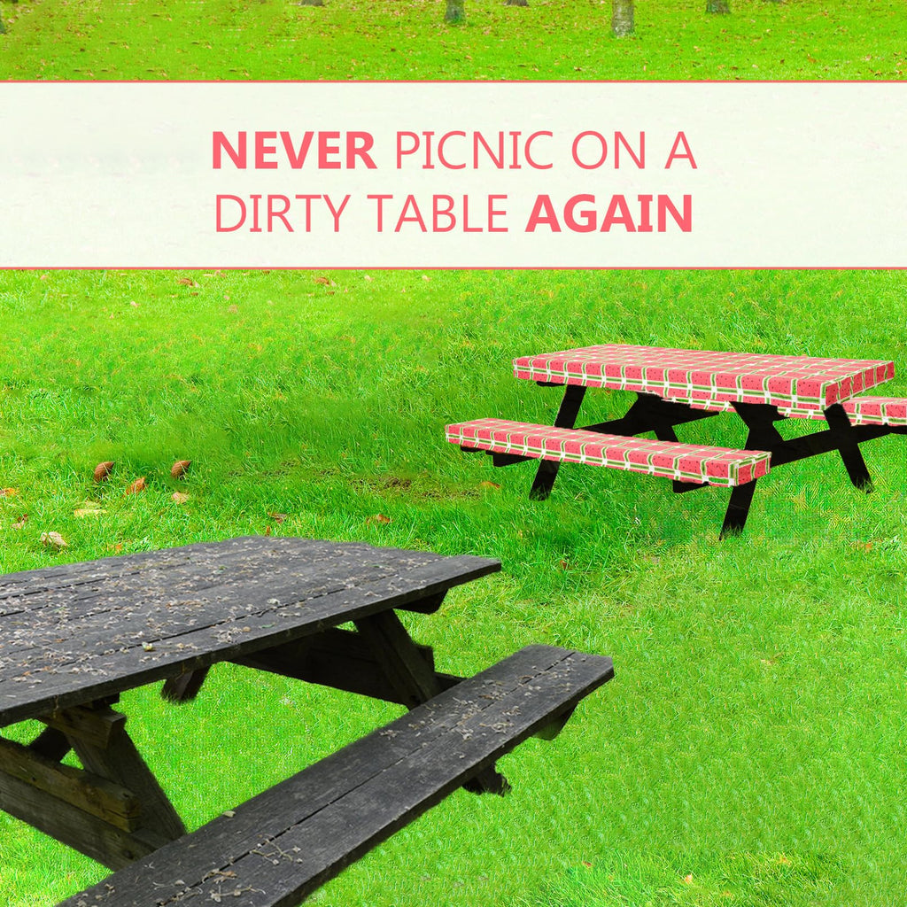 Linpro 6Ft Picnic Table Cover With Bench Covers Fitted Picnic Table Covers With Elastic Waterproof, Camping Tablecloth. Vinyl Picnic Table Tablecloth. Rv And Camping Accessories 3 Pc. Set Watermelon