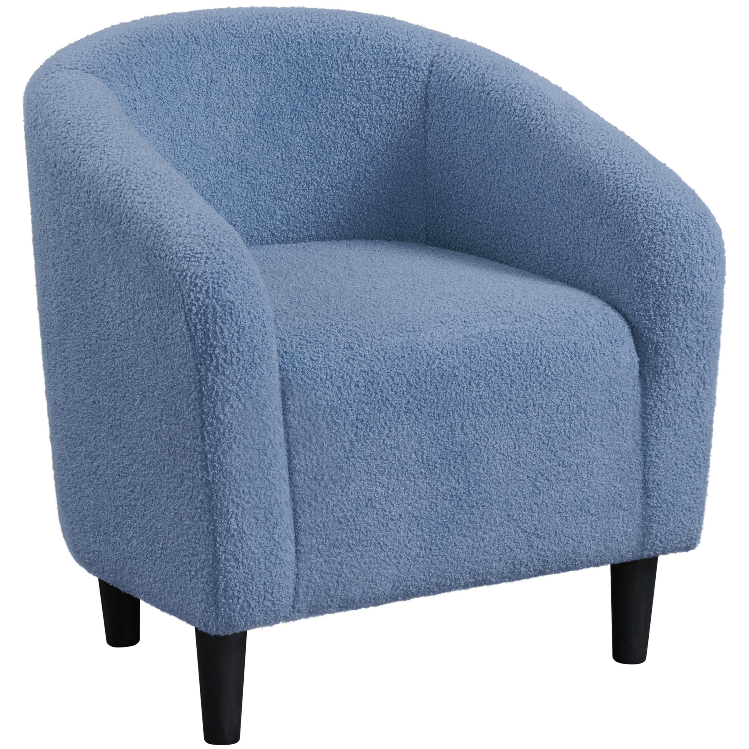 Yaheetech Accent Barrel Chair, Boucle Fabric Club Chair, Furry Sherpa Elegant Armchair With Cozy Soft Padded, Suitable For Living Room Bedroom Reception Room Office, Blue