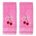 SKL Home Valentines Day Cherry Hearts 100% Cotton Embroidered 2pc Hand Towel Set, Decorative for Bath/Kitchen/Bar & Gift, Pink