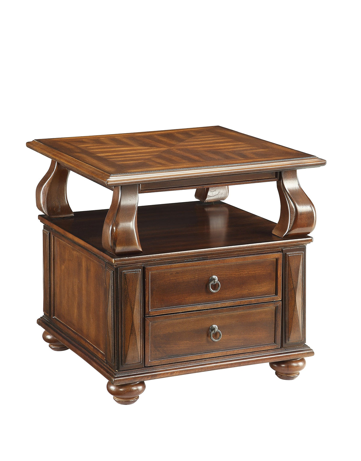 Acme Amado Rectangular 2-Drawer Wooden End Table with Open Shelf in Walnut
