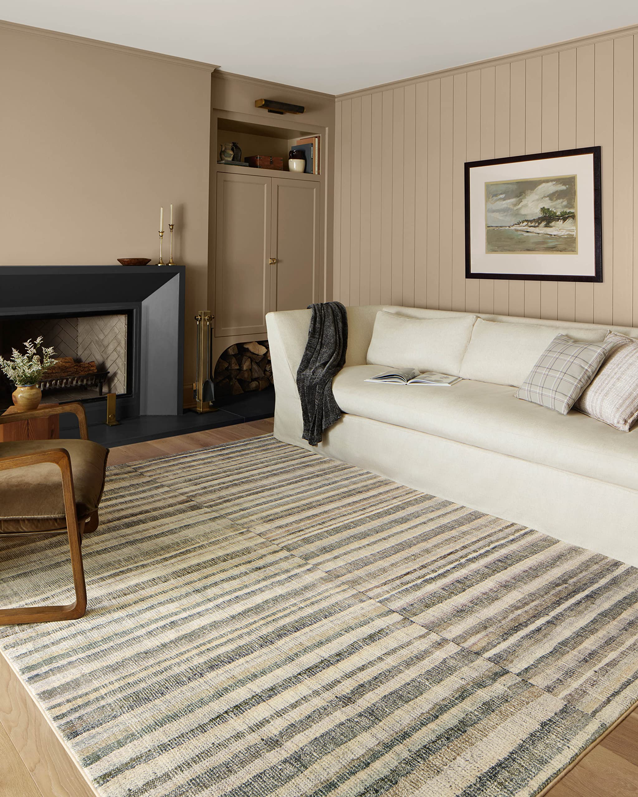 Loloi Chris Loves Julia x Humphrey Collection, Natural & Moss 7'-3'' x 9'-3'' Area Rug - Plaid Accent Rugs for Living Room, Bedr