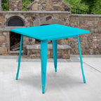 Flash Furniture Felix Commercial Grade 31.5" Square Crystal Teal-Blue Metal Indoor-Outdoor Table