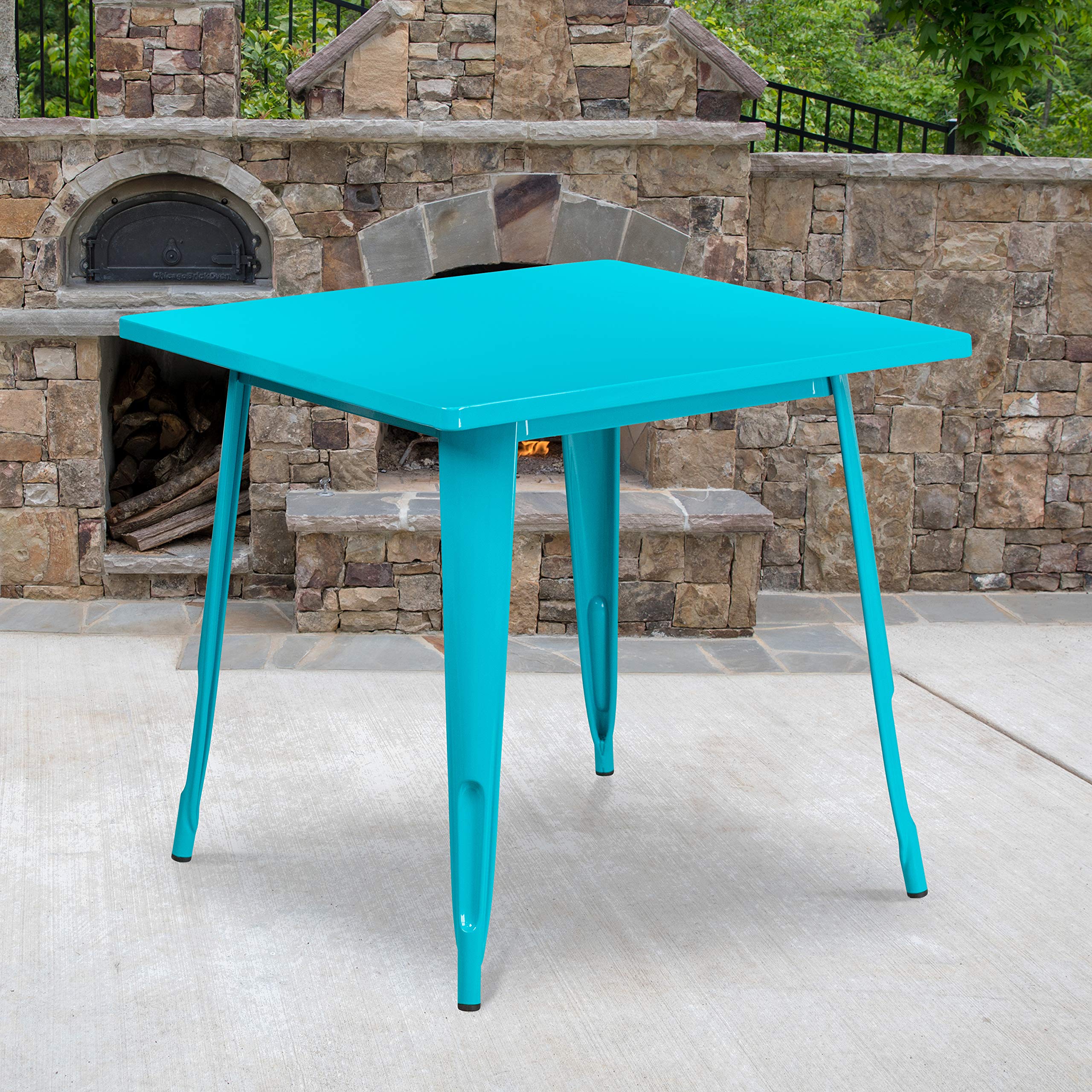 Flash Furniture Felix Commercial Grade 31.5" Square Crystal Teal-Blue Metal Indoor-Outdoor Table
