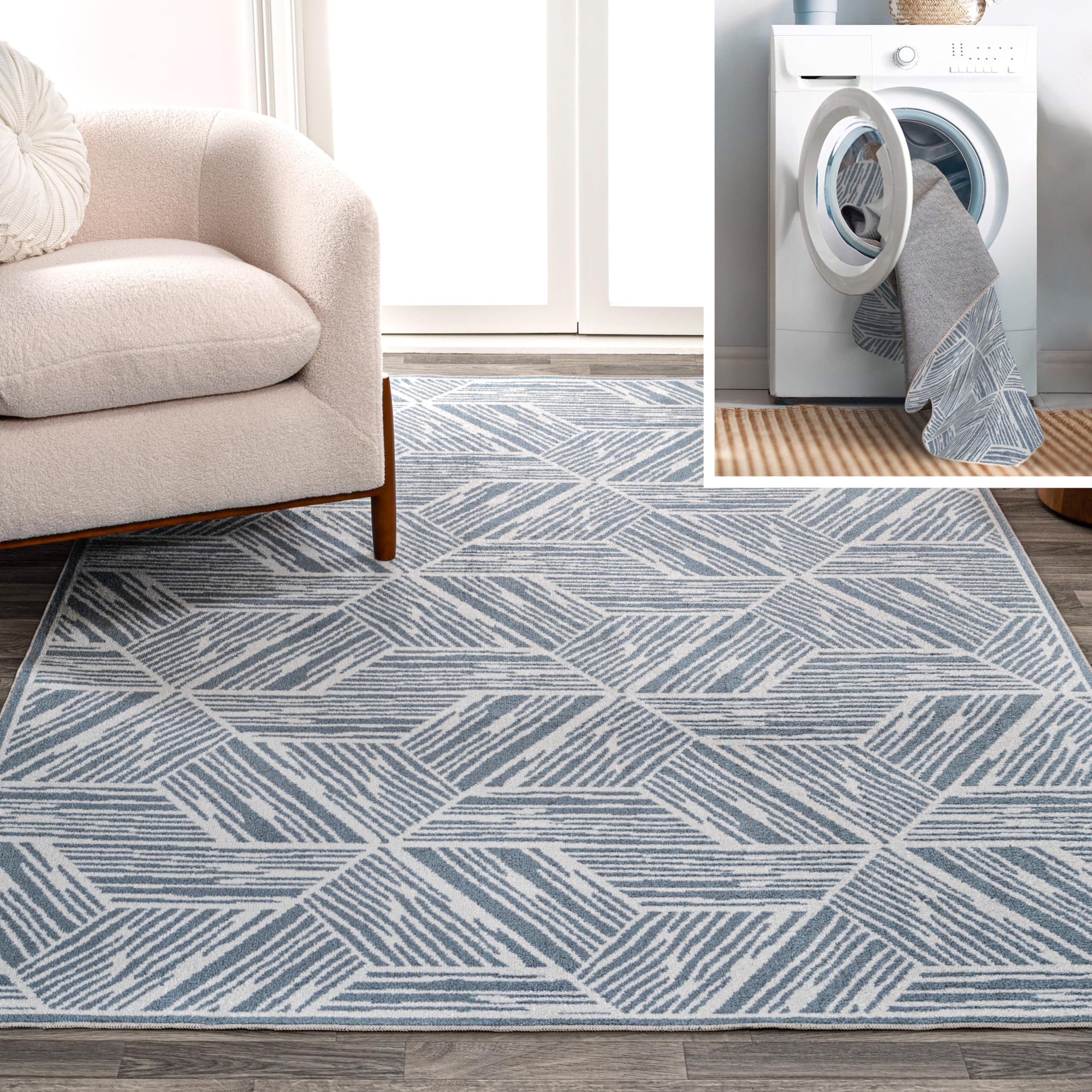 JONATHAN Y WSH313A-5 Vector Modern Coastal Geometric Machine-Washable Area Rug, Contemporary, Minimalist, Casual, Transitional f