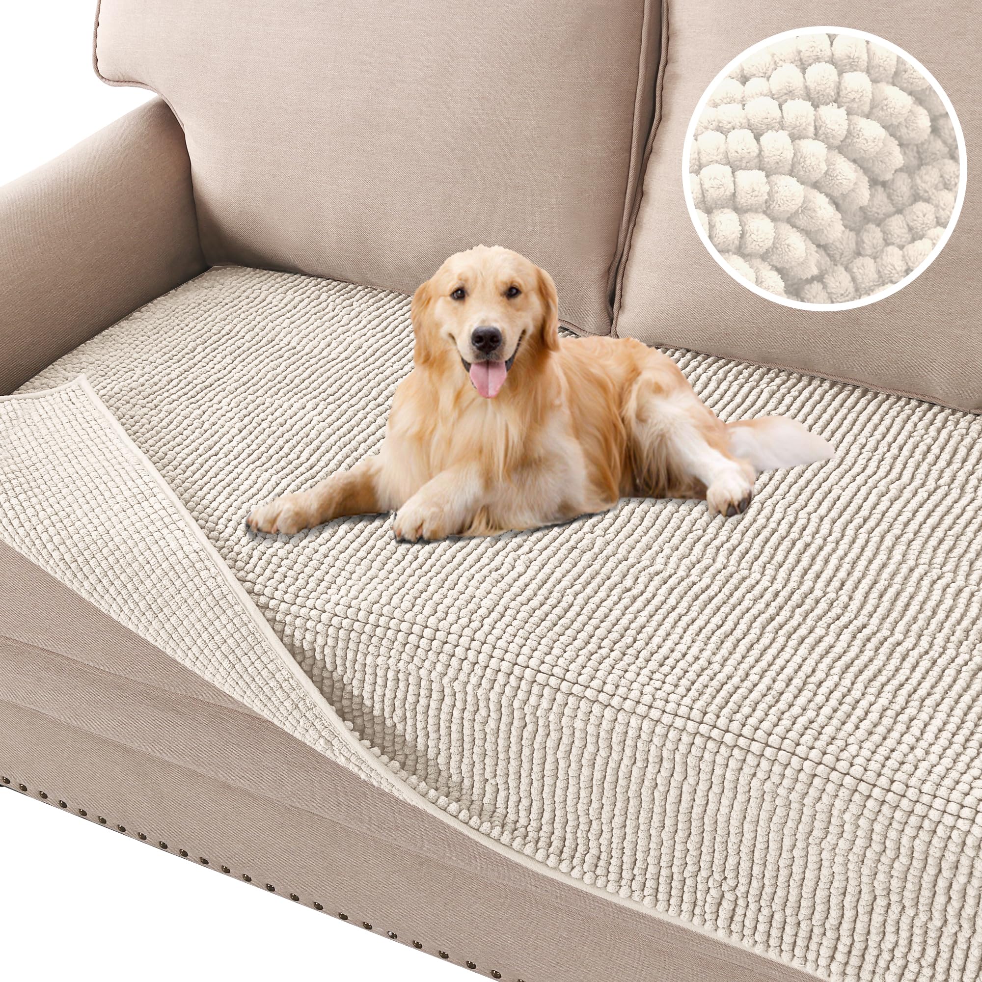 H.Versailtex Plush Chenille Dog Bed Cover Thick Soft Loveseat Cover For 2 Cushion Couch Anti Slip Couch Cover Furniture Protecto