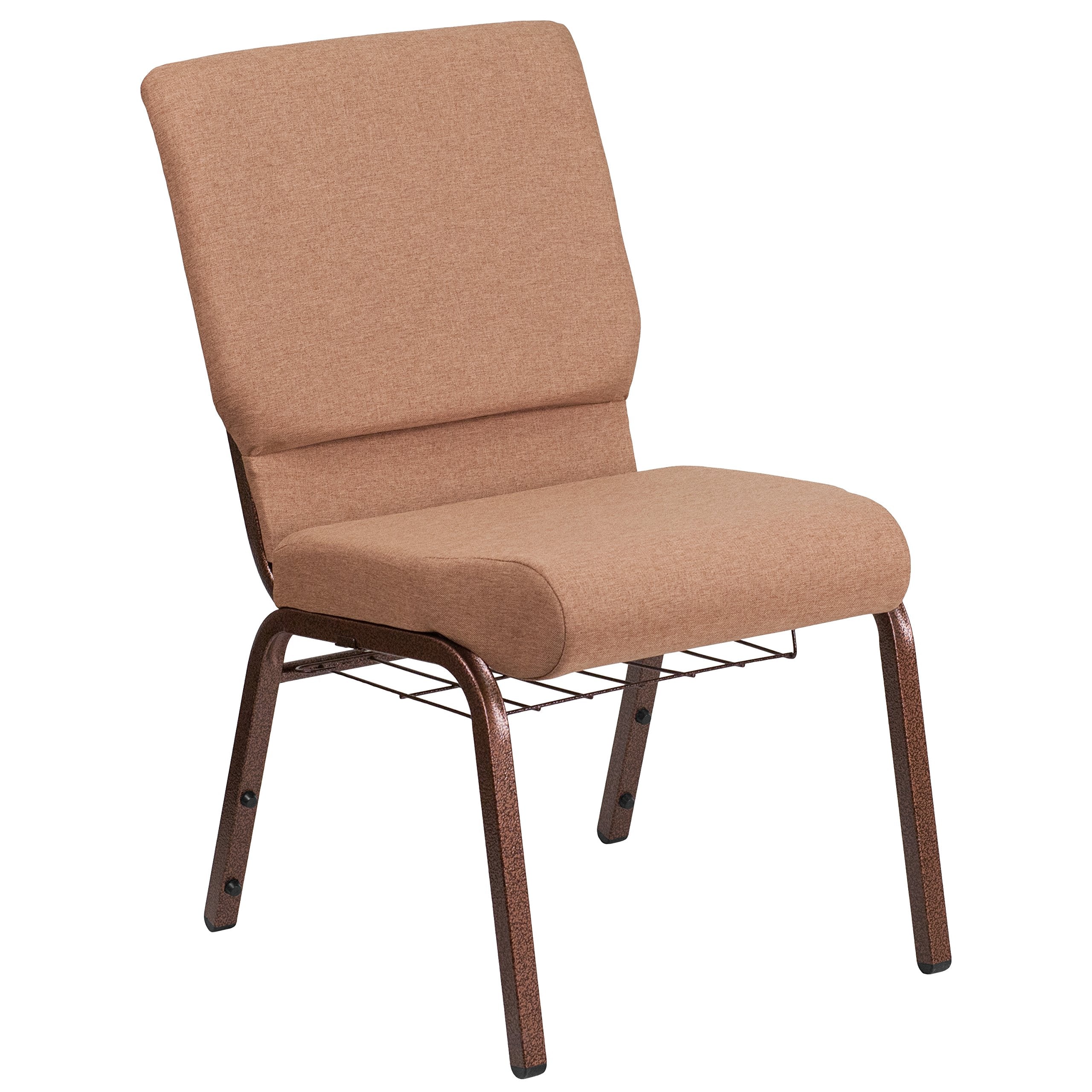 4 Pk. 18.5W Brown Fabric Church Chair, Cup Book Rack - Copper Vein Frame