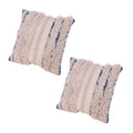 The Urban Port 18 x 18 Handcrafted Shaggy Cotton Accent Throw Pillows, Woven Yarn, Set of 2, Beige, Blue, 2 Count