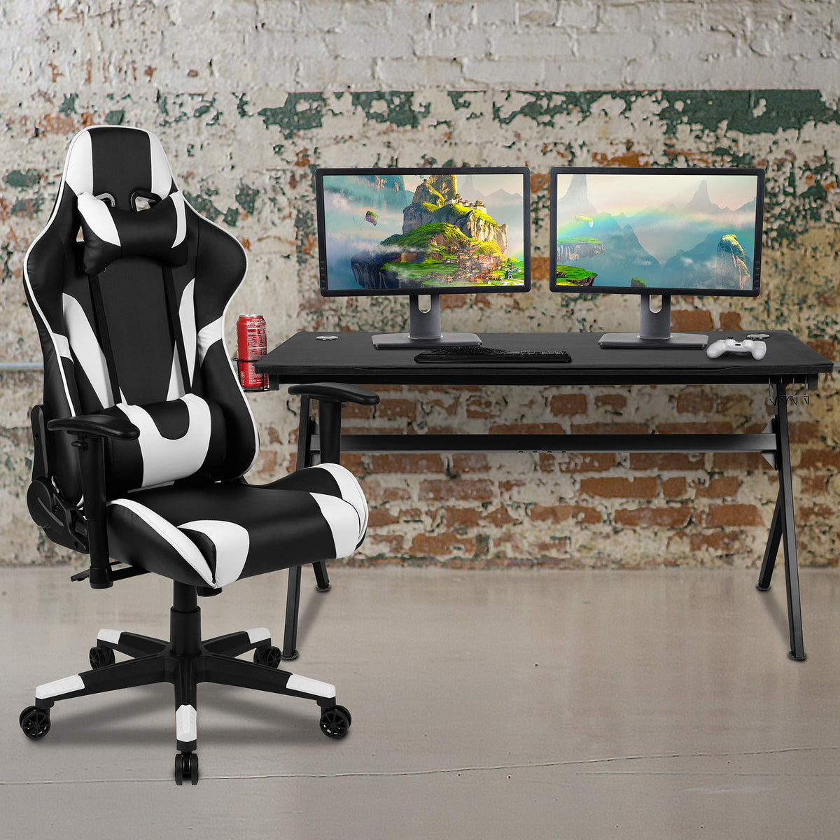 Flash Furniture Gaming Desk And Black Reclining Gaming Chair Set /Cup Holder/Headphone Hook/Removable Mouse Pad Top - Wire Management