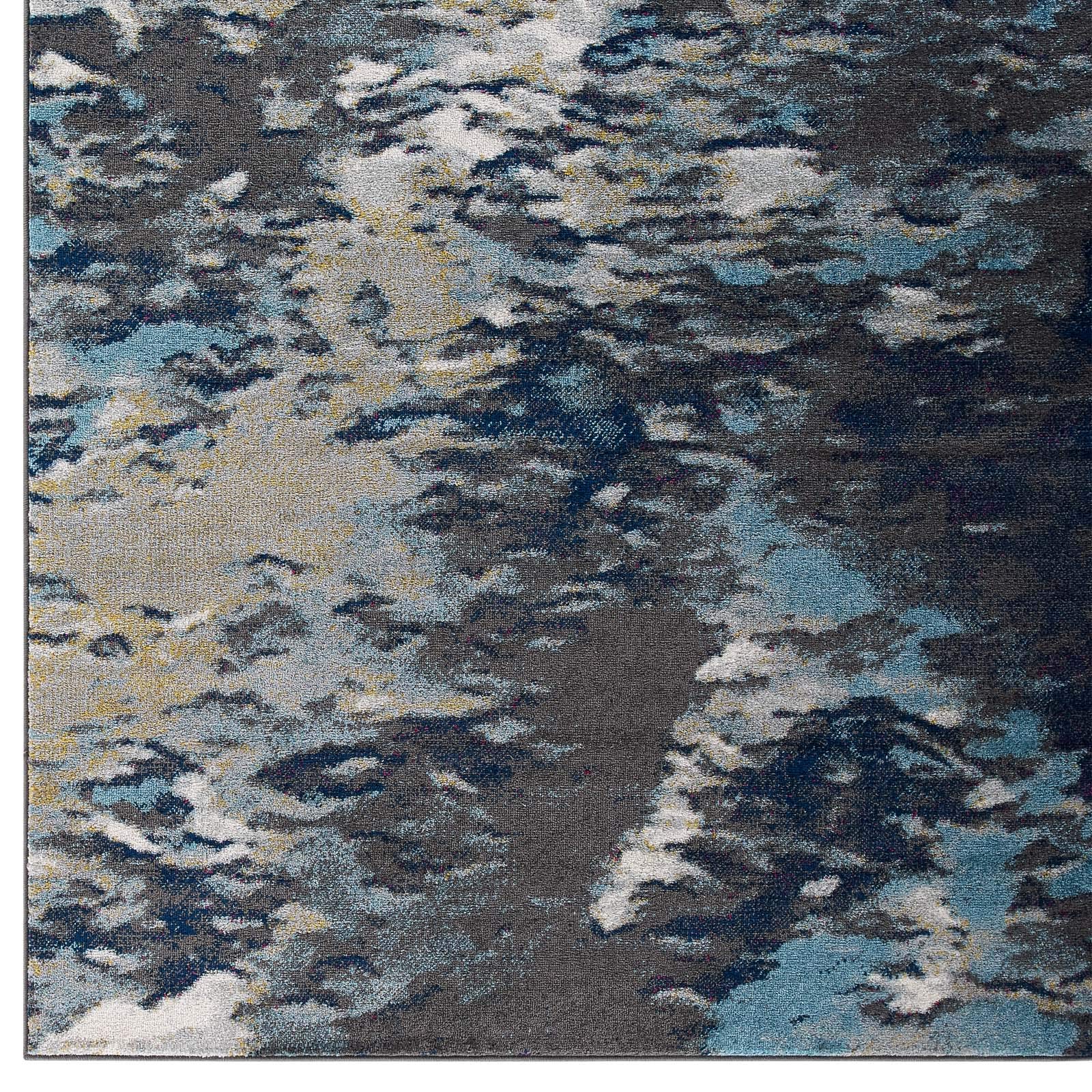 Modway Entourage Foliage Contemporary Modern Abstract Area Rug, 8X10, Blue, Tan, Gray