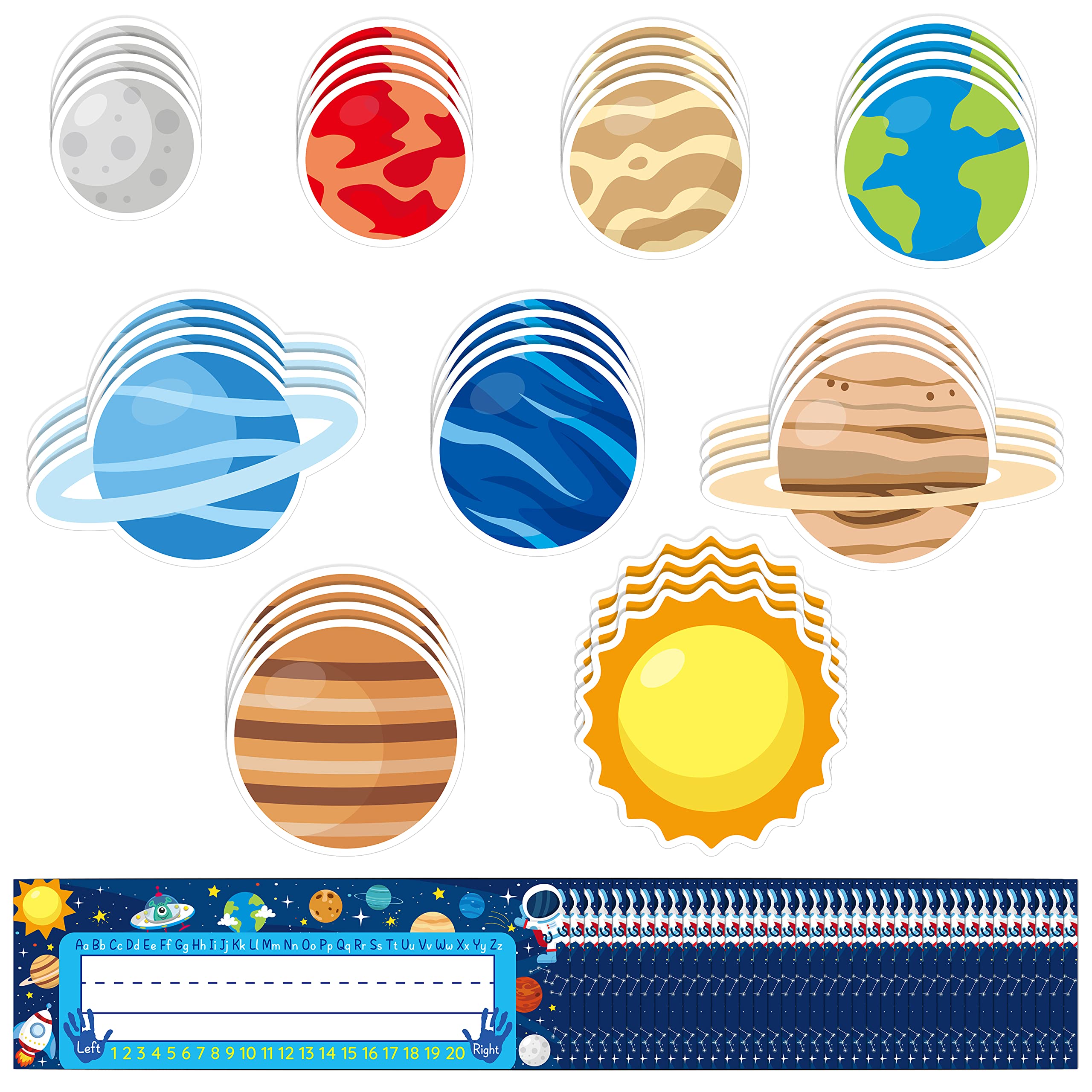 Beyumi 63Pcs Outer Space Nameplates Cutouts Solar System Student Desk Nameplates Classroom Accents Name Tags Labels Back To Scho