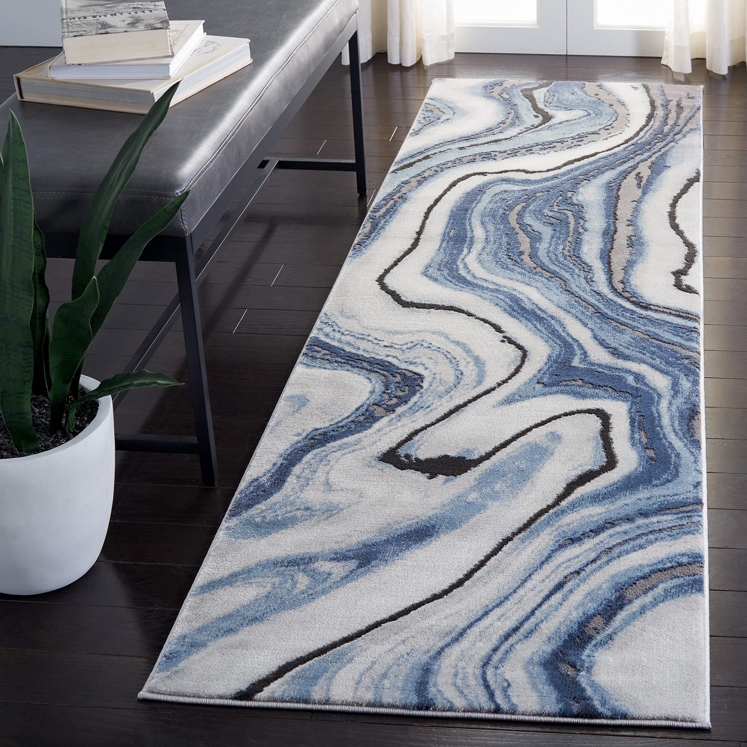 SAFAVIEH Craft Collection Runner Rug - 23 x 16, Blue & Grey, Modern Abstract Design, Non-Shedding & Easy Care, Ideal for High 