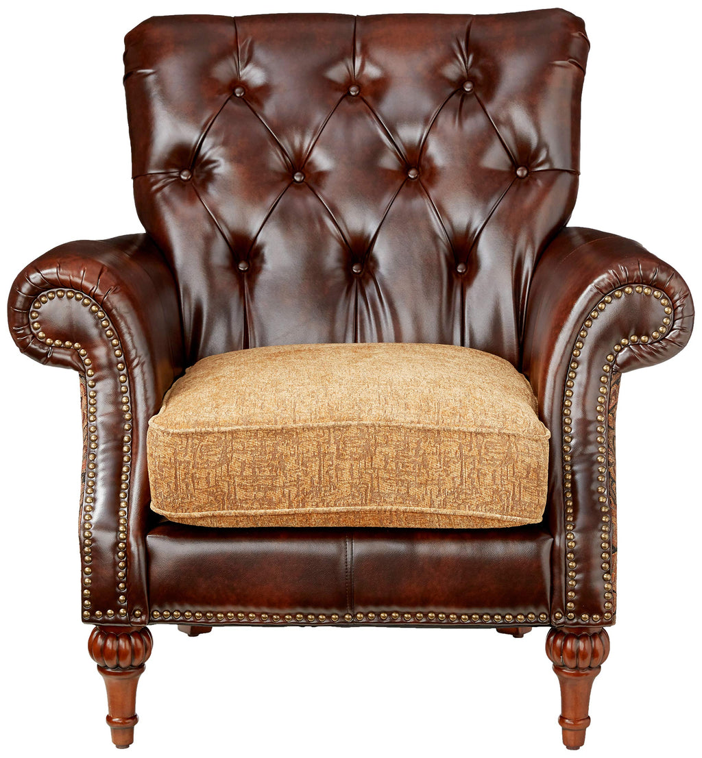 Acme Dreena Rolled Arm Upholstered Chair With 1 Pillow In Brown Faux Leather