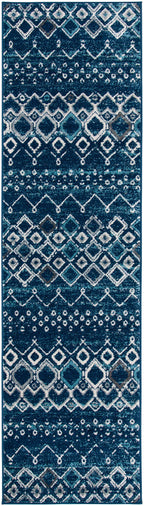 SAFAVIEH Amsterdam Collection Runner Rug - 2'3'' x 8', Navy & Beige, Moroccan Boho Design, Non-Shedding & Easy Care, Ideal for H