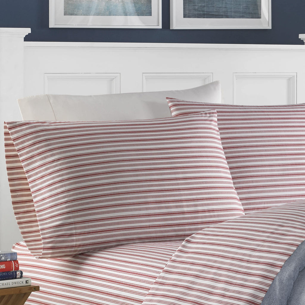 Nautica - King Sheets, Cotton Percale Bedding Set, Casual Home Decor (Coleridge Stripe Red, King)