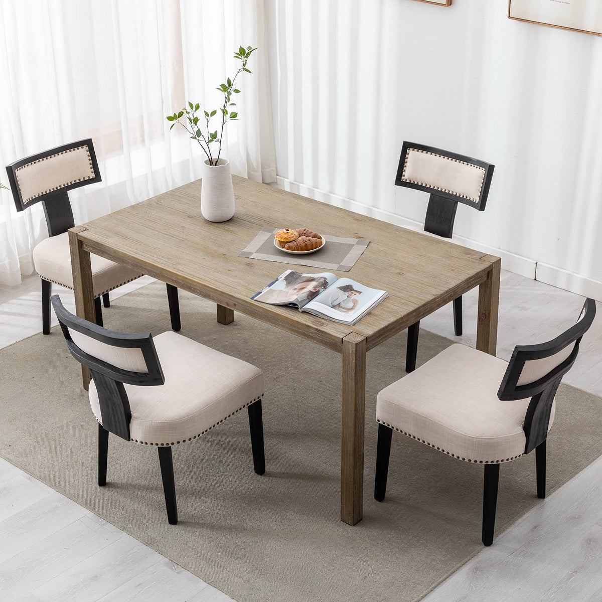 Rivova Mid Century Modern Dining Chairs Set Of 4 Linen Fabric Upholstered Kitchen Side Chairs With Nailhead Trim, Modern Kitchen