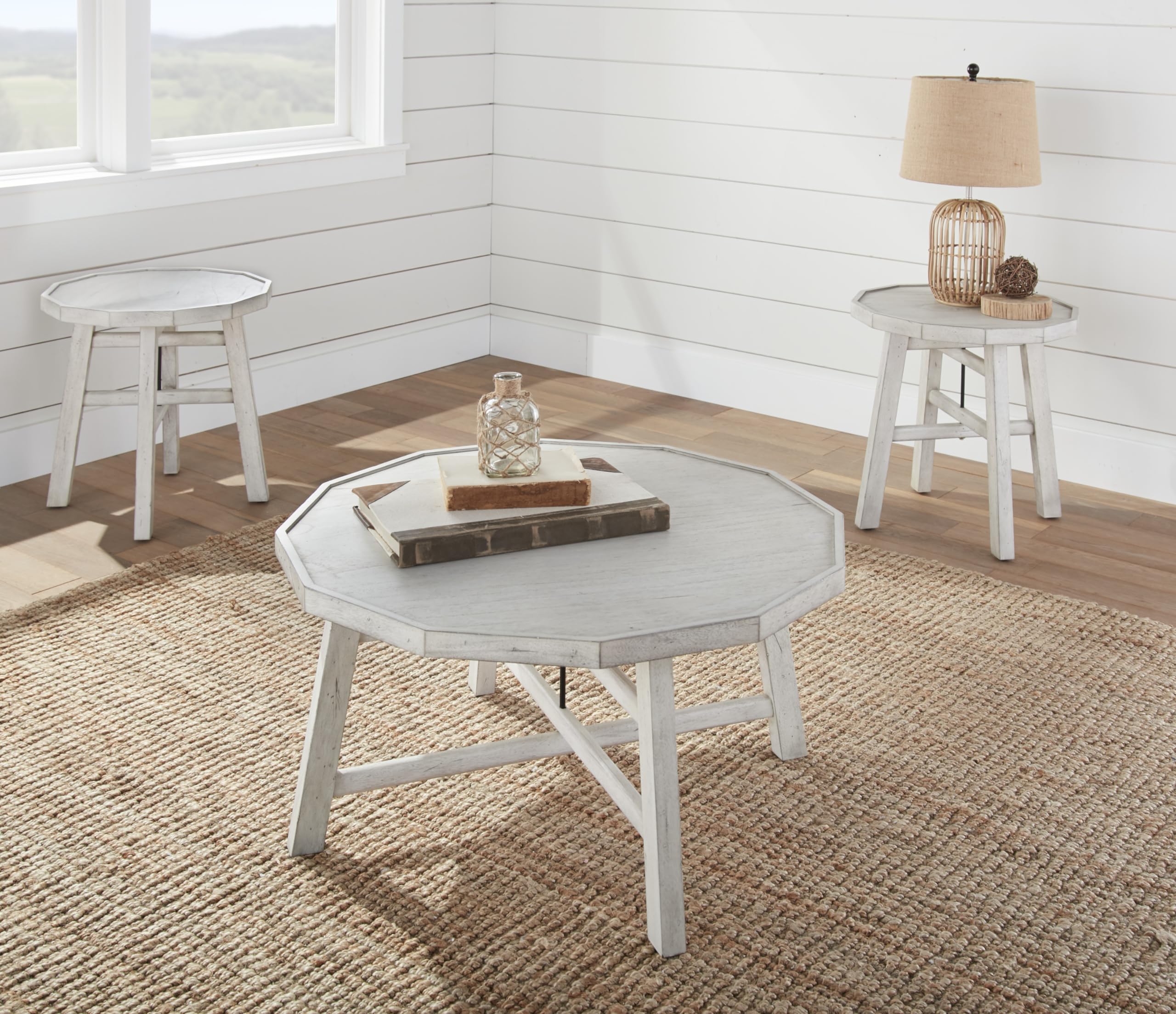Steve Silver Solid Wood Tray Top, Timber-Beam Base, and Cross-Stretchers in Vanilla Brown Finish Cocktail Table, 36 x 36 x 18, Alabaster