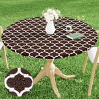 Smiry Round Picnic Tablecloth, Waterproof Elastic Fitted Table Covers For 36' - 44' Tables, Wipeable Flannel Backed Vinyl Tablecloths For Camping, Indoor, Outdoor, Coffee & White