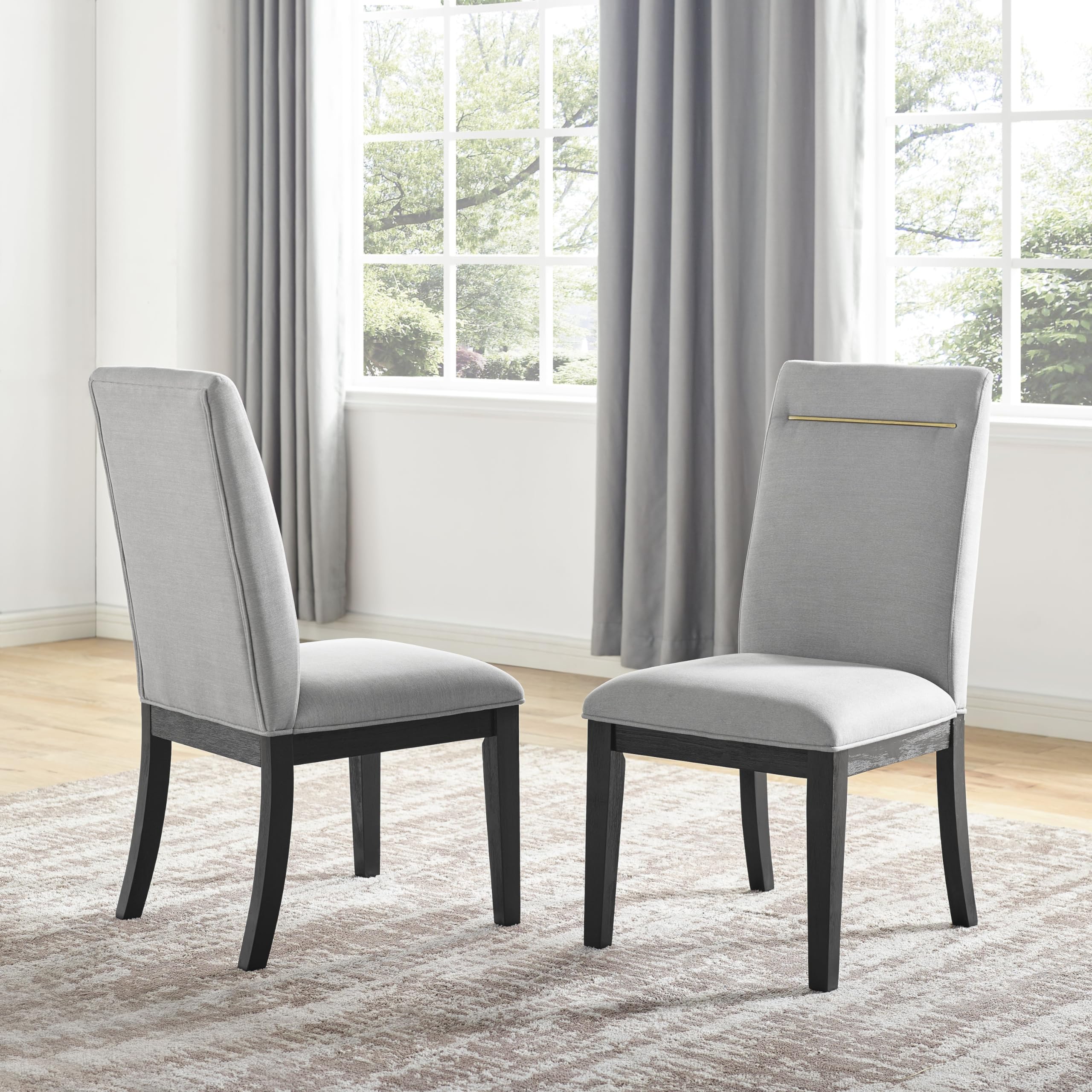 Steve Silver Yves Gray SilverShield Side Gold Accent-Rubbed Charcoal Finish Perforamnce Chiars, Set of 2 Chairs, Modern, Contemporary Styling, Performance Fabric, Dining Room, 20 x 25.5 x 40, Grey