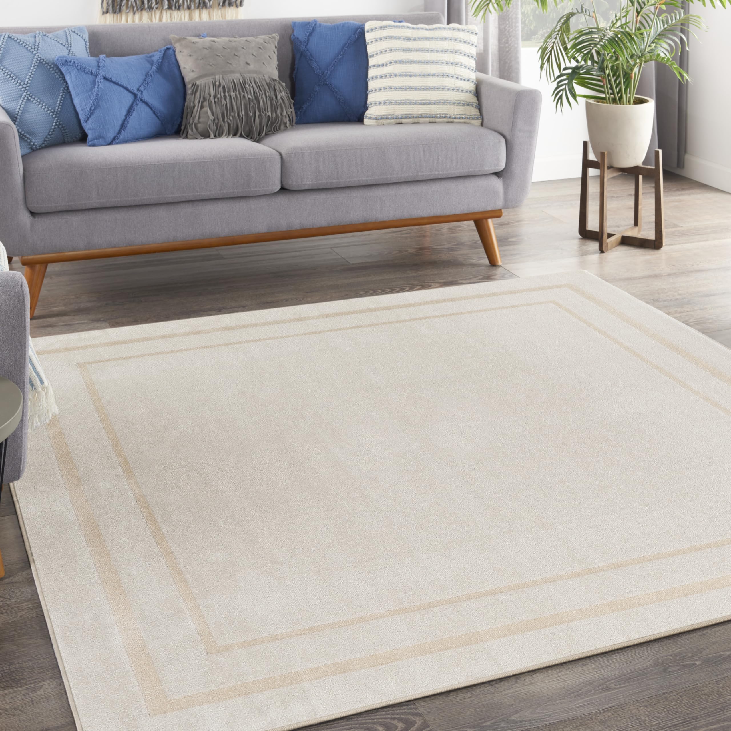 Nourison Essentials Indoor/Outdoor Ivory Gold 9 x Square Area Rug, Easy Clean, Non Shedding, Bed Room, Living Room, Dining Room