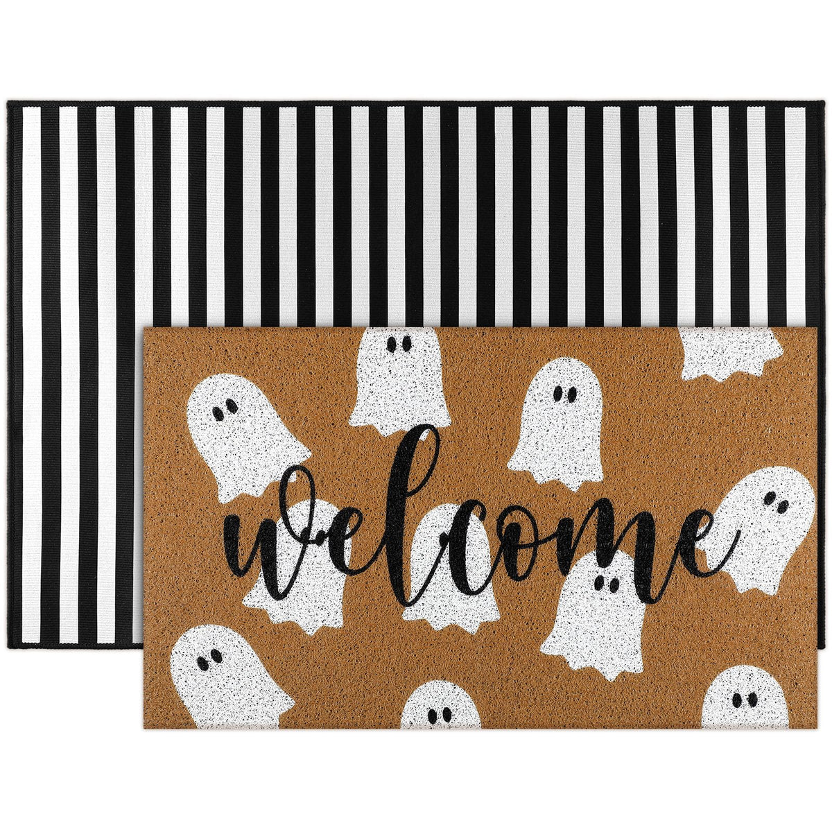 Tinideya 2 Pcs Thanksgiving Doormat Hello Pumpkin Non Slip Halloween Ghost Outdoor Mat Christmas Floor Mats Valentines Welcome C