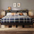 LIKIMIO King Bed Frame with Headboard, Dark Wood Camas King with Strong Supports, Sturdy, Noise-Free, No Box Spring Needed, Blac