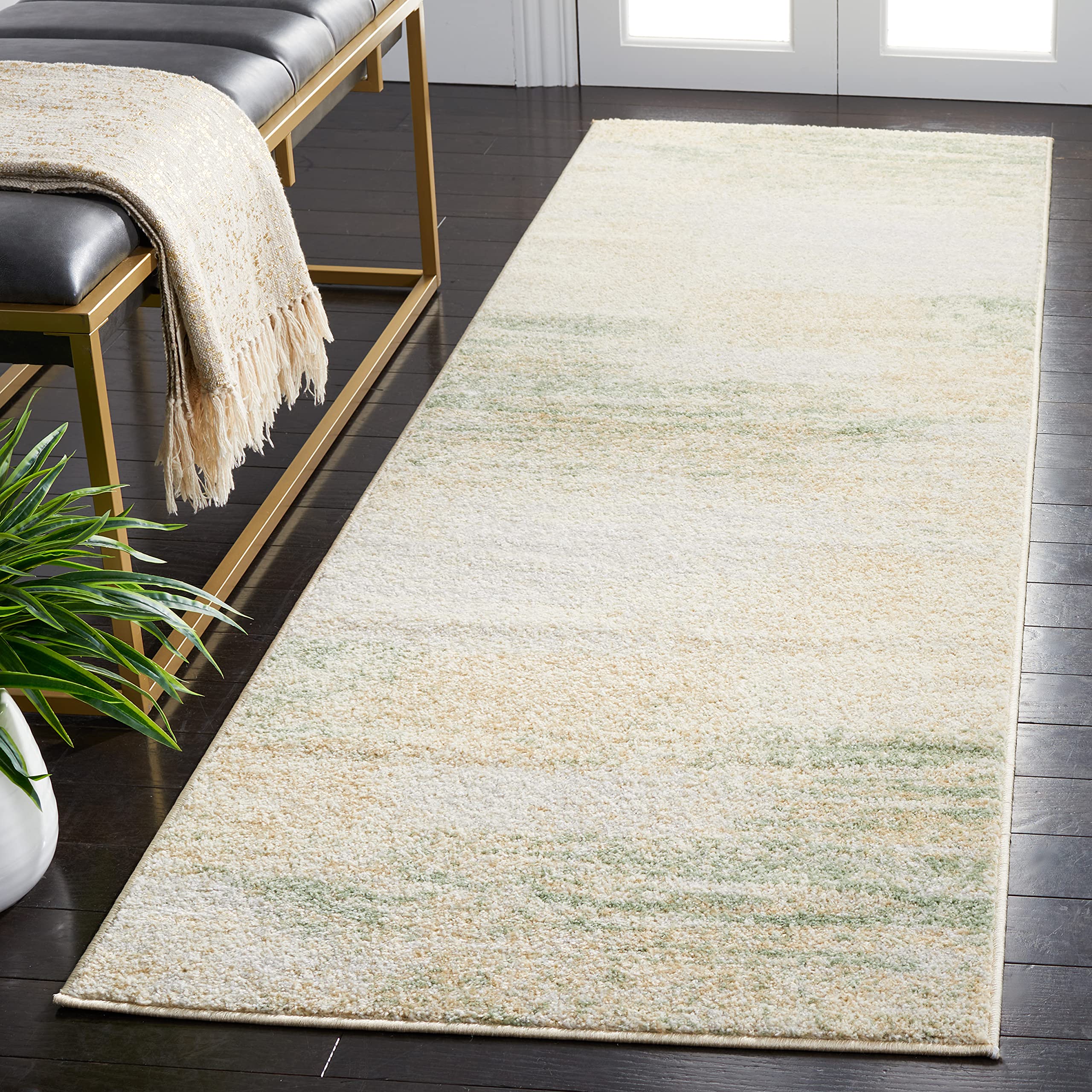 SAFAVIEH Adirondack Collection Runner Rug - 26 x 6, Ivory & Gold, Modern Abstract Design, Non-Shedding & Easy Care, Ideal for 
