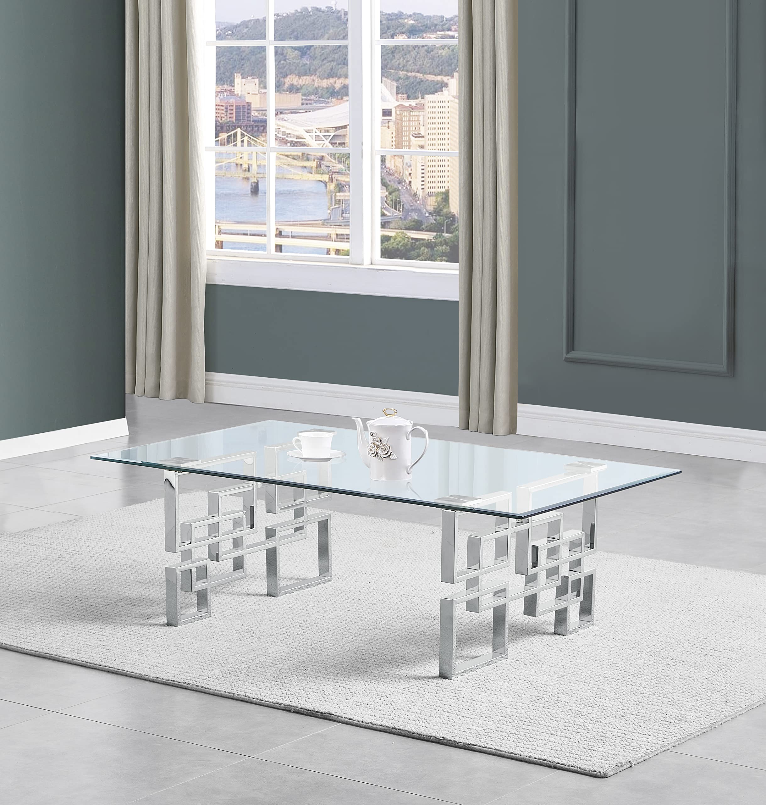 Best Quality Furniture CT233-4-5 Coffee Table Set, Silver