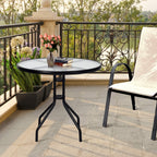 Goplus 32' Outdoor Round Patio Table With Umbrella Hole, All Weather Dining Table Tempered Glass Top, Bistro Table Coffee Table Furniture Commercial Party Event For Backyard Lawn Balcony Pool