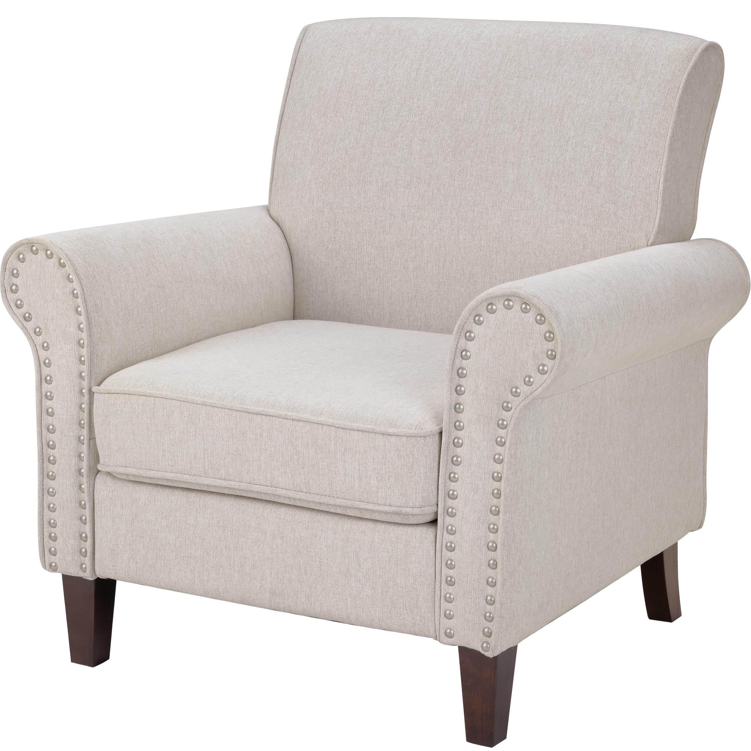 Primezone Comfy Accent Chair, Mid-Century Modern Fabric Living Room Chair Reading Chair With Soft Cushion, Nailhead Trim & Rolle