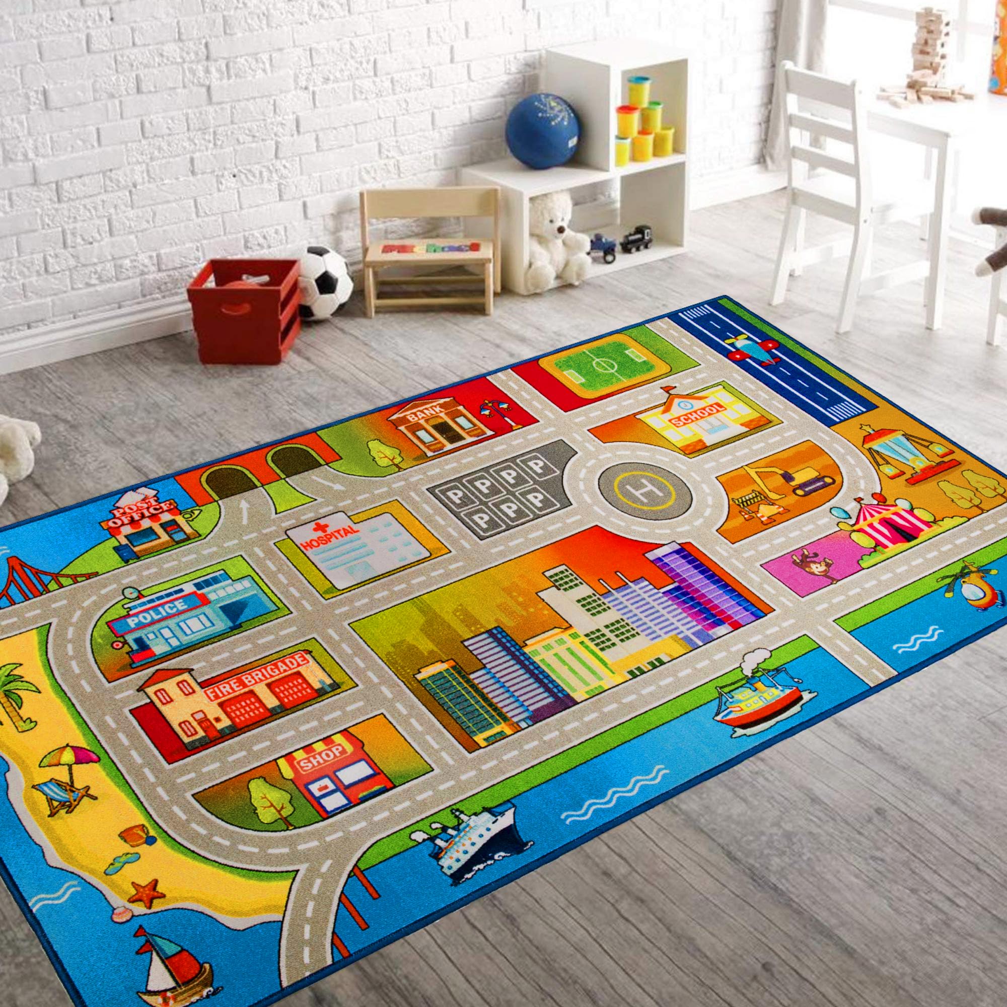 Booooom Jackson Kids Car Rug Play Mat 60x32 inches,Car Mat for Kids Toy Cars,Car Rug,Non Slip Kids Rug for Bedroom Boys Playroom
