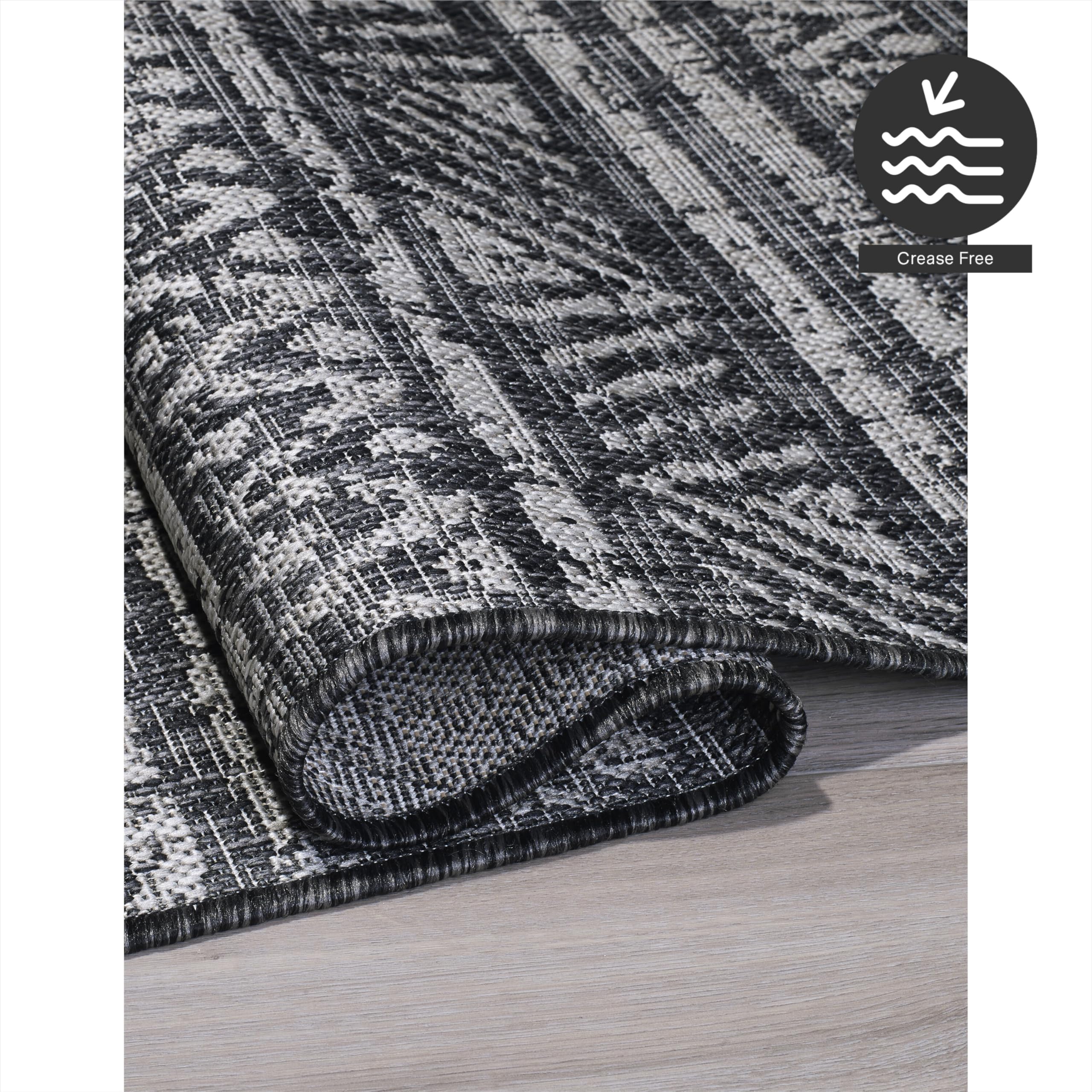 Fh Home Flat Woven Outdoor Rug - Waterproof, Easy To Clean, Stain Resistant - Premium Polypropylene Yarn - Striped Boho - Large