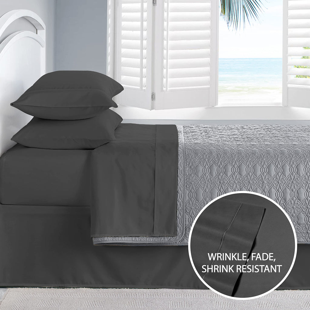 Cathay Home Essentials Ultra Soft Hypoallergenic Wrinkle Resistant Double Brushed Microfiber Bedding Sheet Set, Gray, Full