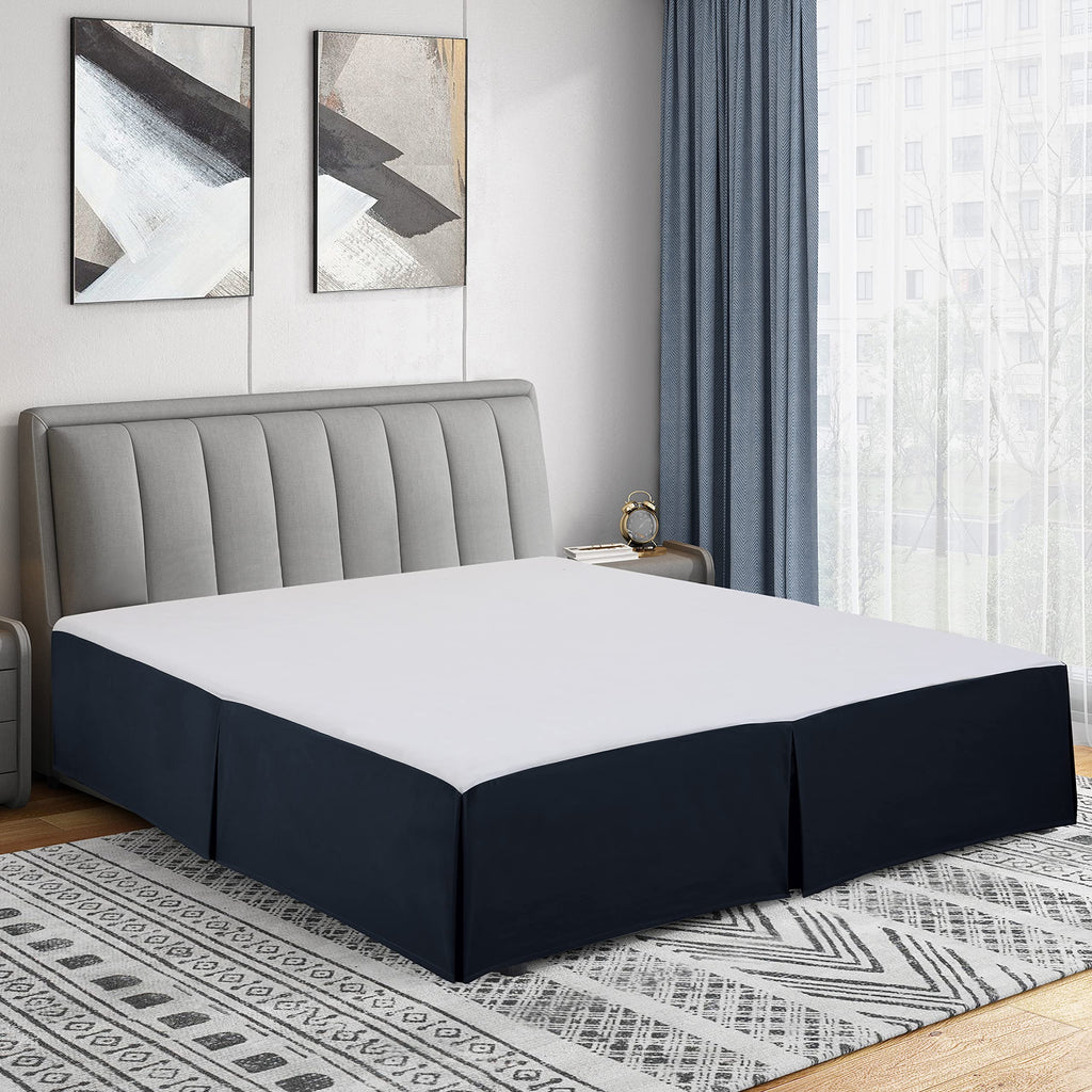 Cathay Home Double Brushed Microfiber Pleated Easy Fit Bed Skirt, Ultra Soft, Fade And Wrinkle Resistant - Navy, California King