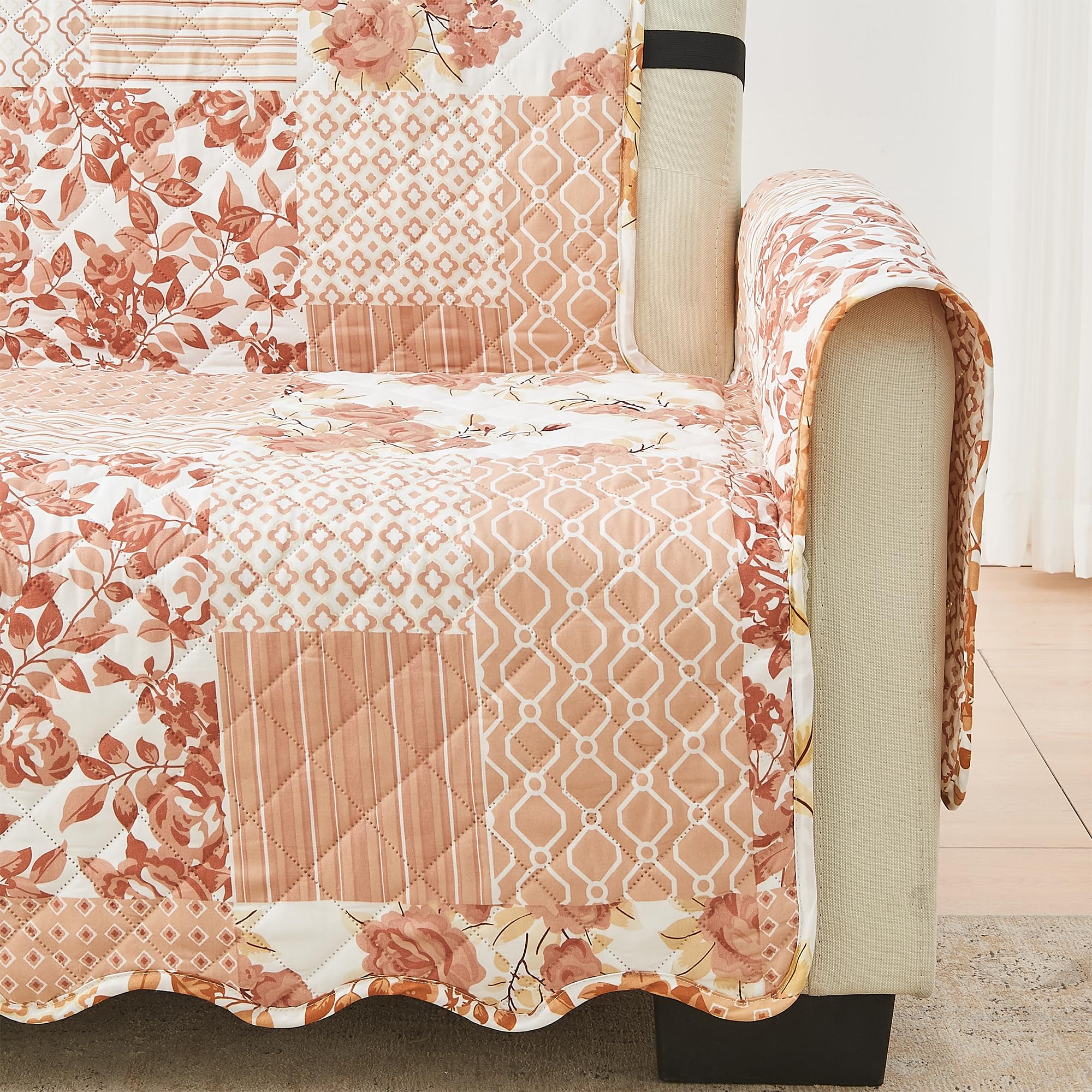 Great Bay Home Reversible Patchwork Loveseat Cover - Washable Slipcover Furniture Protector With Elastic Straps - Couch Cover For Dogs, Kids, And Pets - Box-Stitched Detail (Loveseat, Dusty Rose)