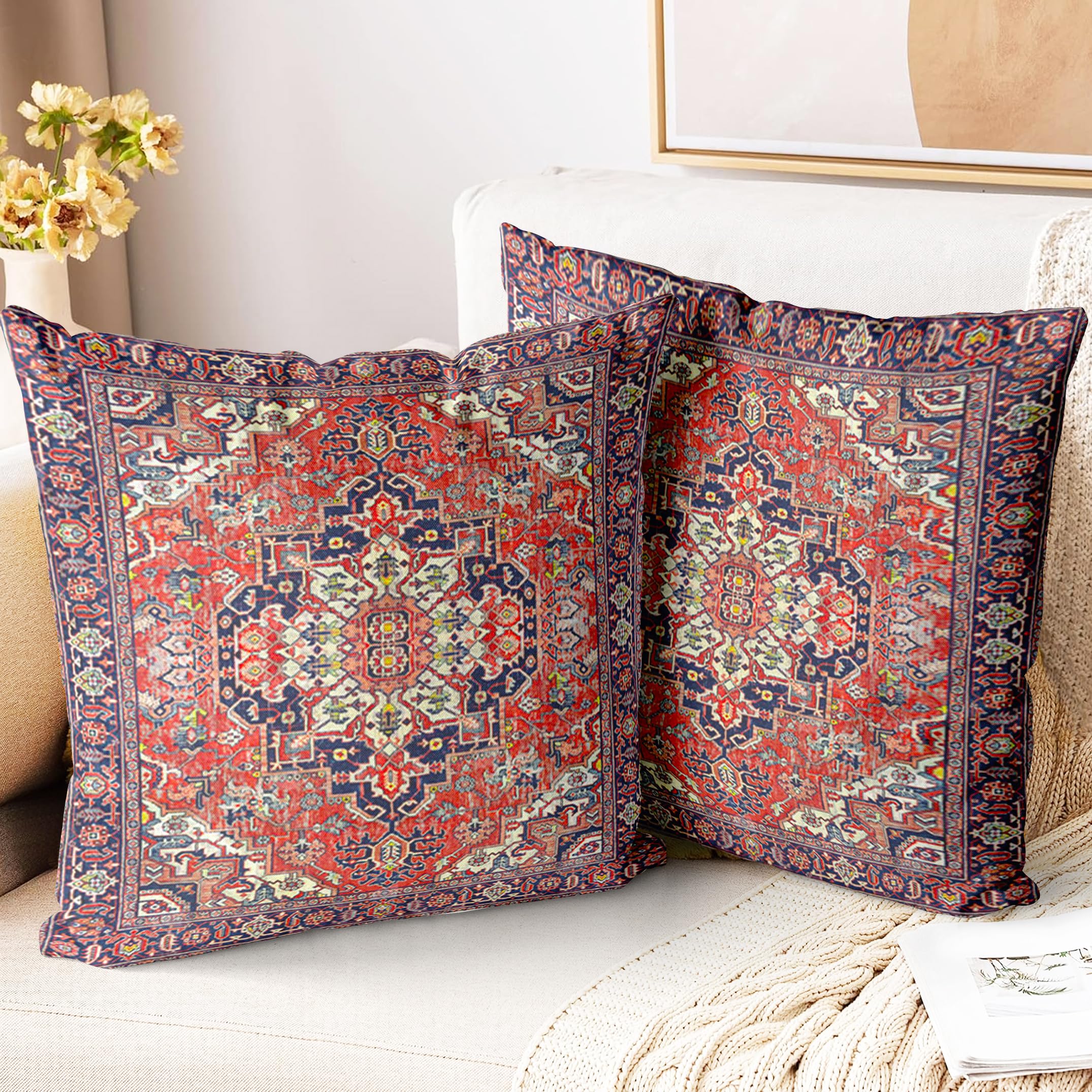 ZSYTZL Boho Throw Pillow Covers 18x18 inch Set of 2,Soft Pillowcases Bohemia Carpet Pattern Decorative Sofa Living Room Bed Squa