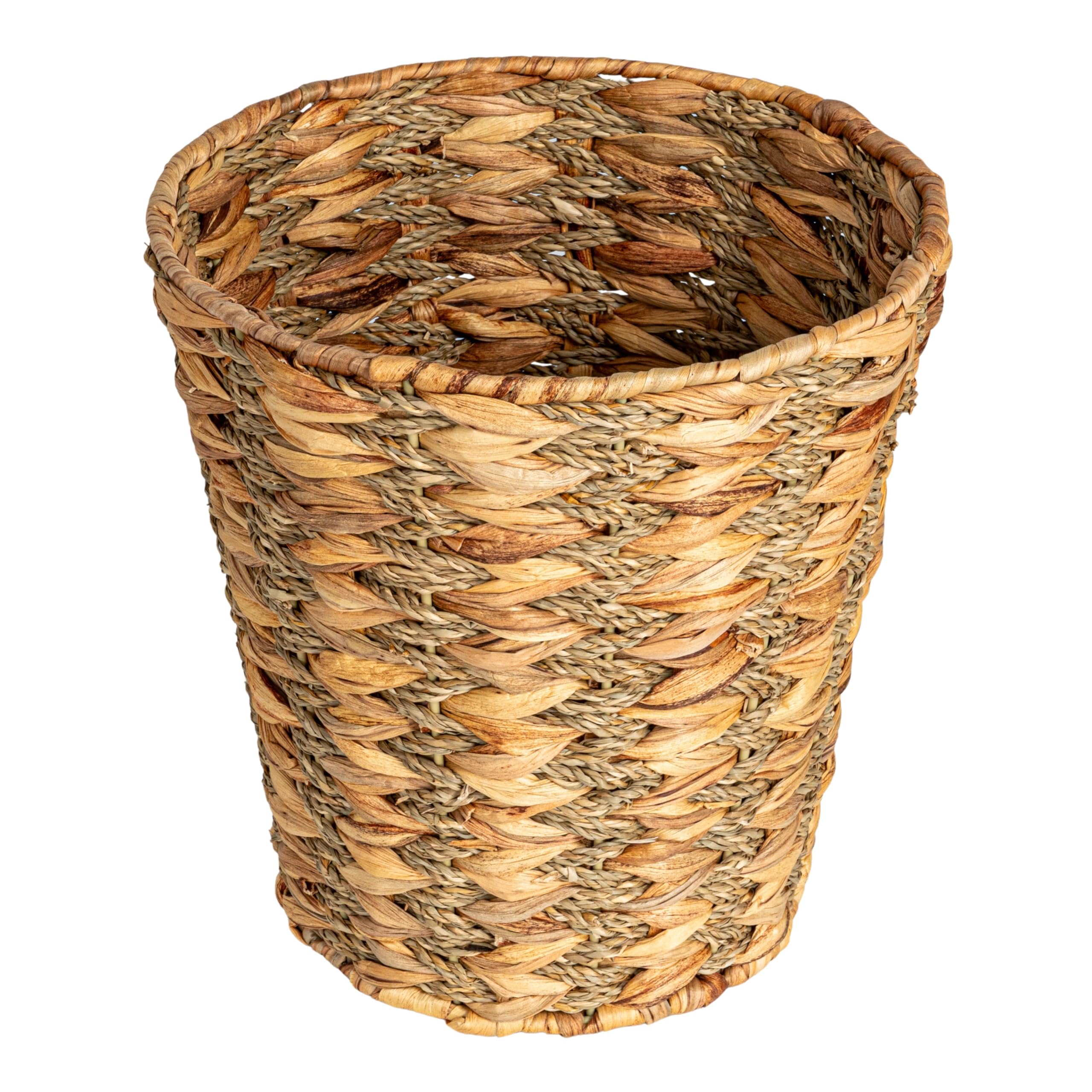 Household Essentials Water Hyacinth and Seagrass Round Waste Basket, Natural
