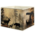 WARDOS Vintage Camping Forest Deer Nursery Storage Bin Box with Handles, Farmhouse Rustic Deer Foldable Linen Fabric Laundry Bas