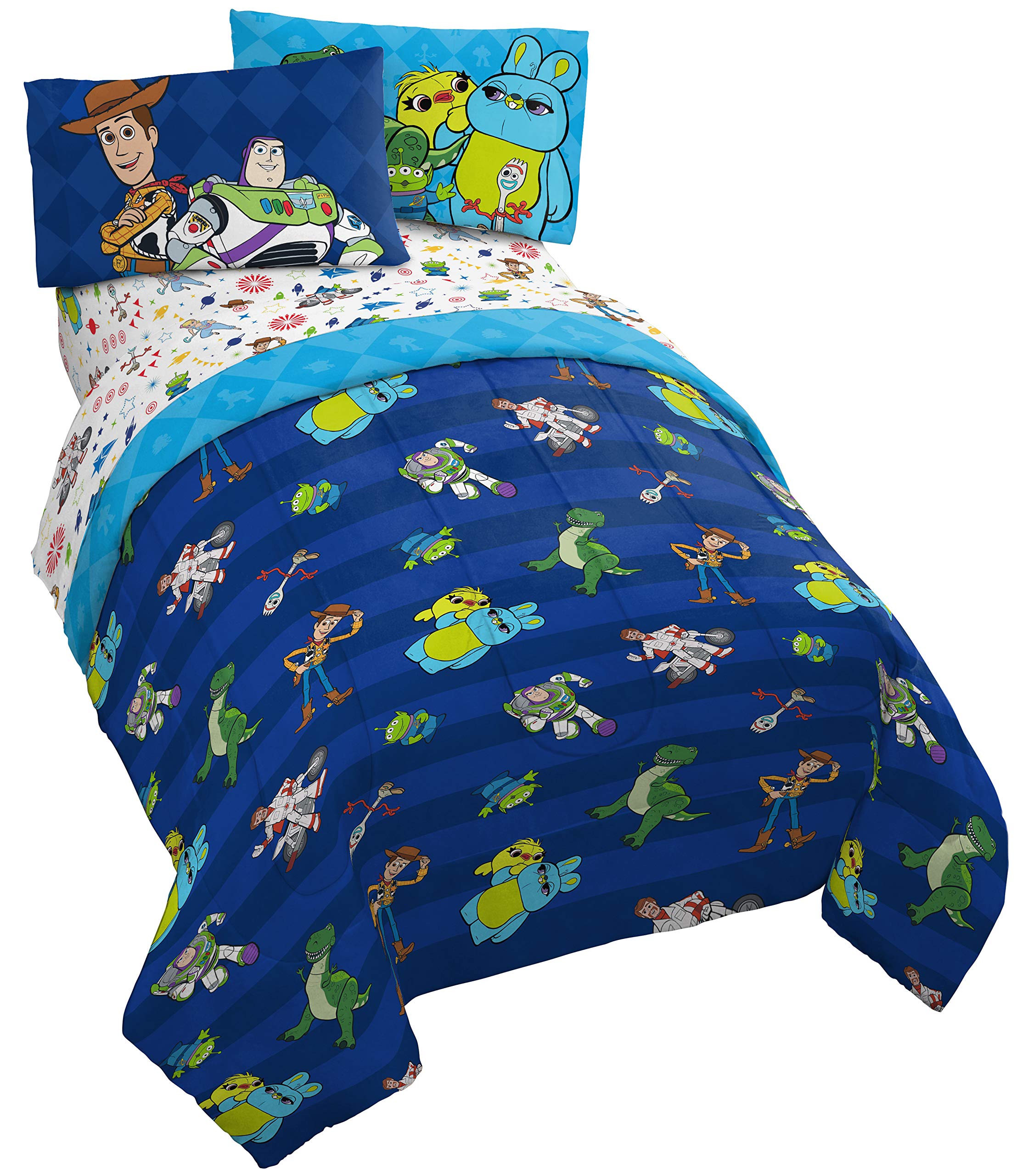 Jay Franco Disney Toy Story Buzz & Woody 5 Piece Full Bed Set - Includes Reversible Comforter & Sheet Set - Super Soft Fade Resi