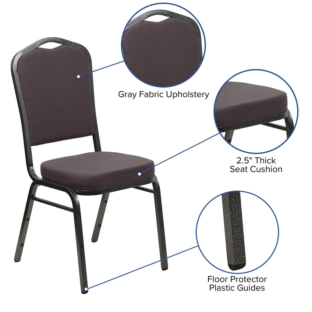 Flash Furniture HERCULES Series Crown Back Stacking Banquet Chair in Gray Fabric - Silver Vein Frame