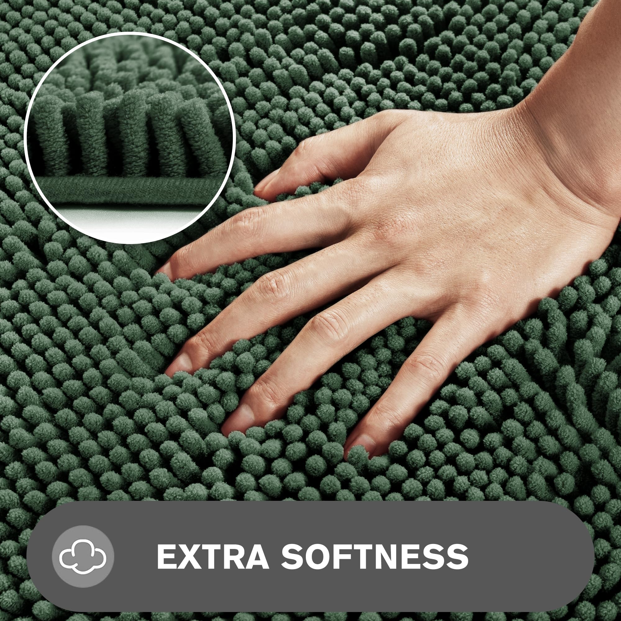 Pureswan Hunter Green Bathroom Rugs - Absorbent And Washable Bath Mat, Non-Slip, Thick Soft Chenille Bath Rugs For Bathroom Floo