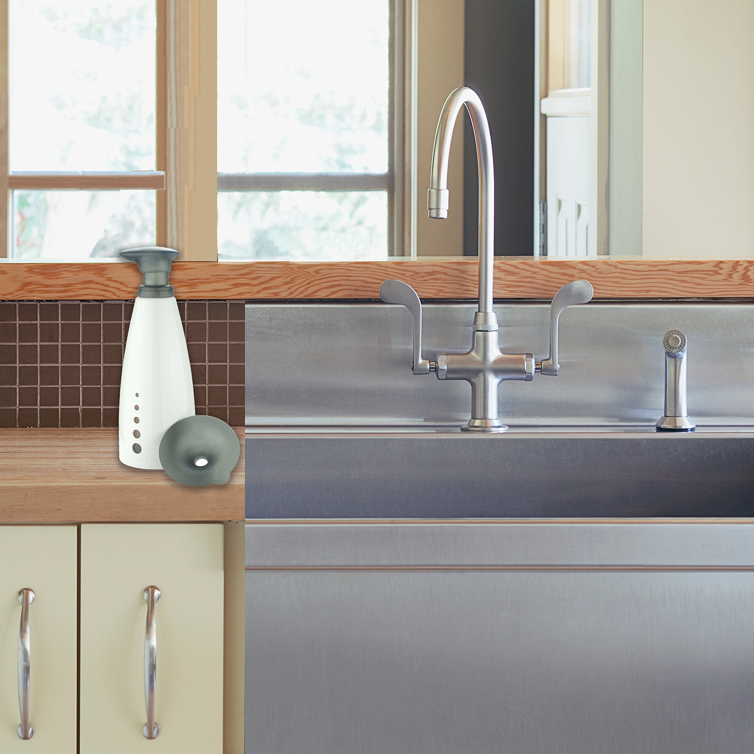 Casabella Sink Sider Multipurpose 14-Oz. Soap Pump Bottle With Soap Filling Funnel, Gray/White