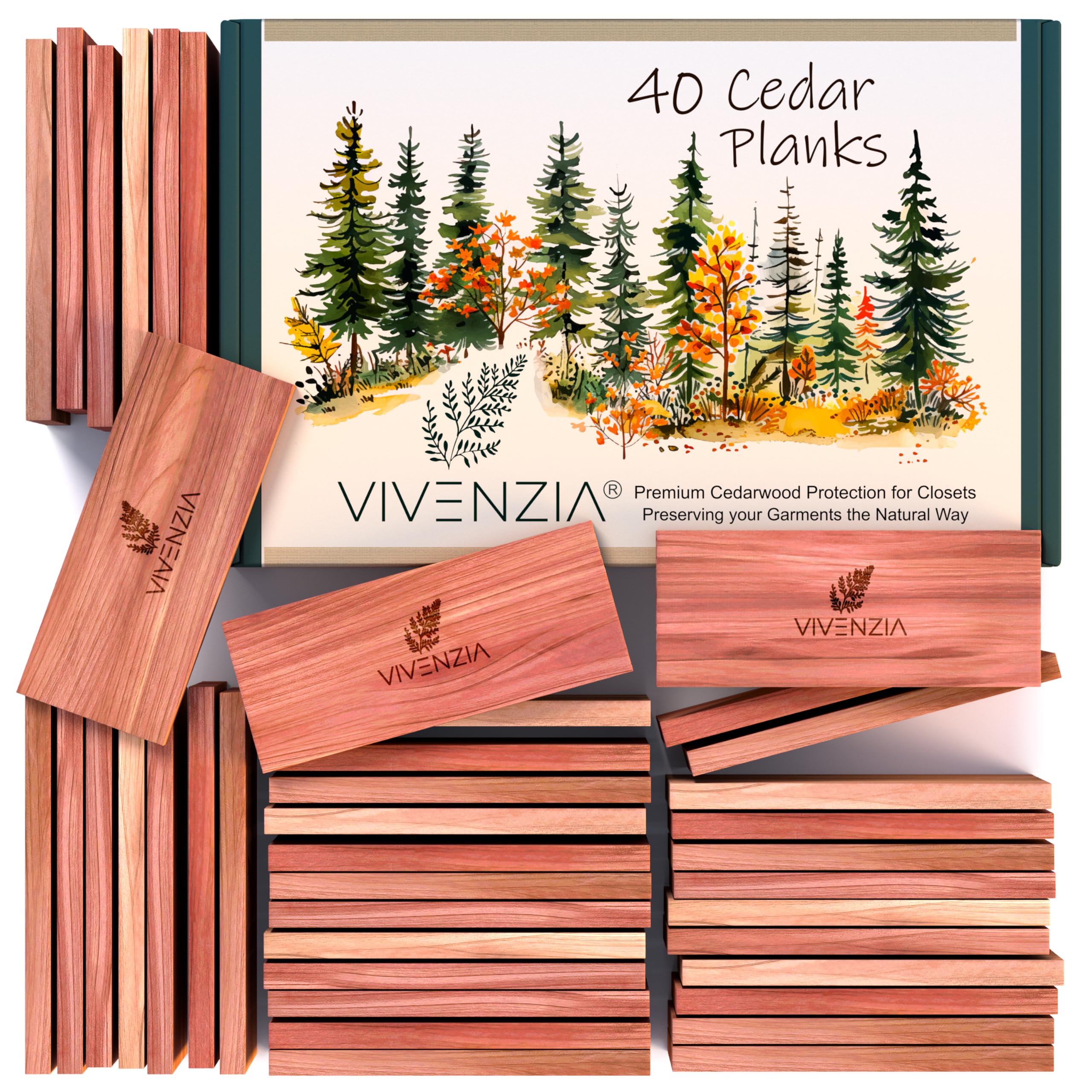 Vivenzia Cedar Blocks for Clothes Storage -40 Planks- Aromatic Cedar Blocks for Closet, Cedar Planks for Closets